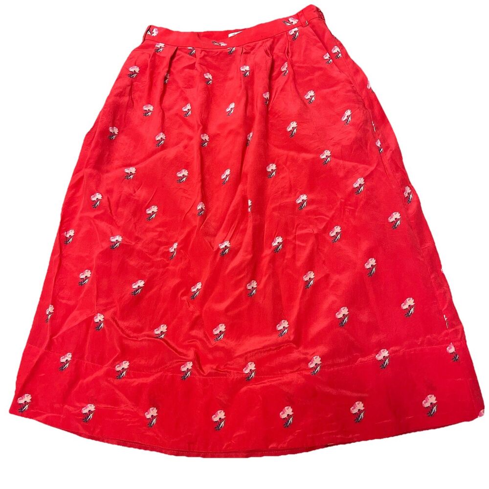 Women’s Skirt Size 2 Midi 100% Silk Floral Lined Career Work Luxury Classic EUC